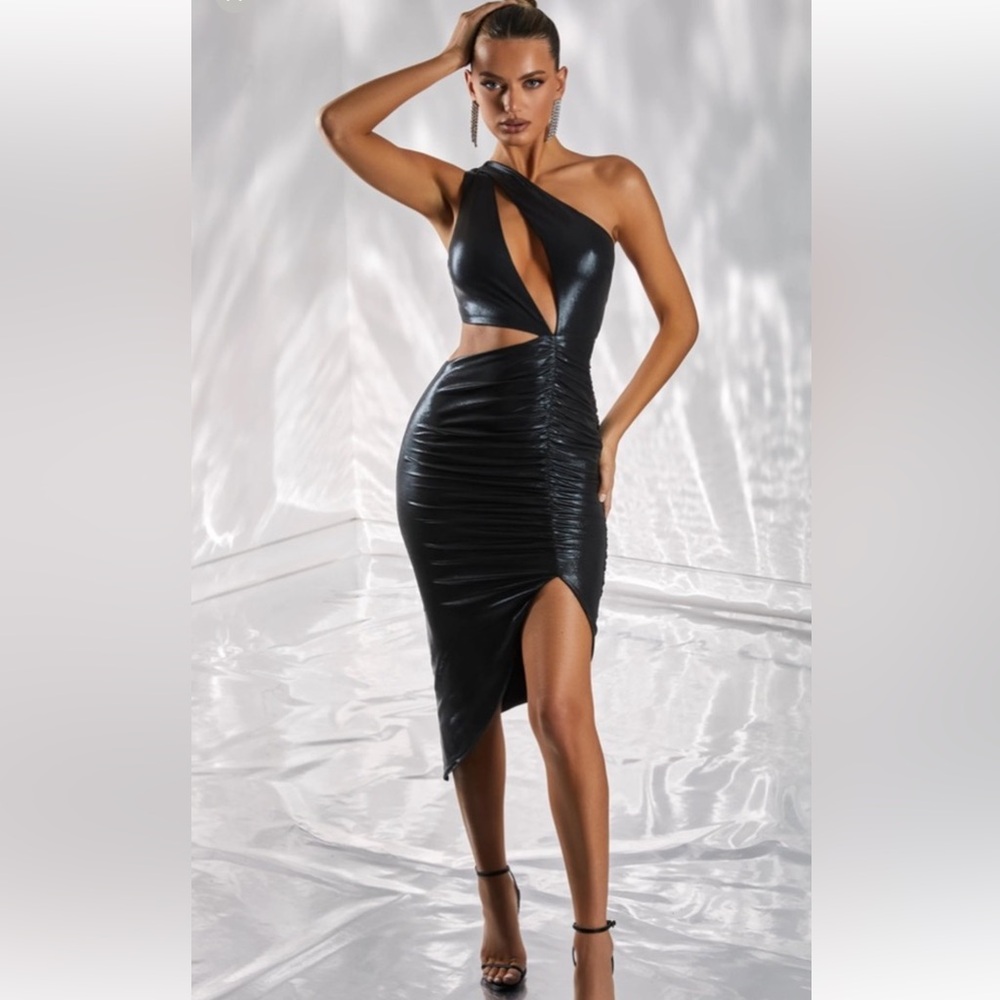 Oh Polly Shimmer Black Dress